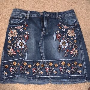 embroidered jean skirt